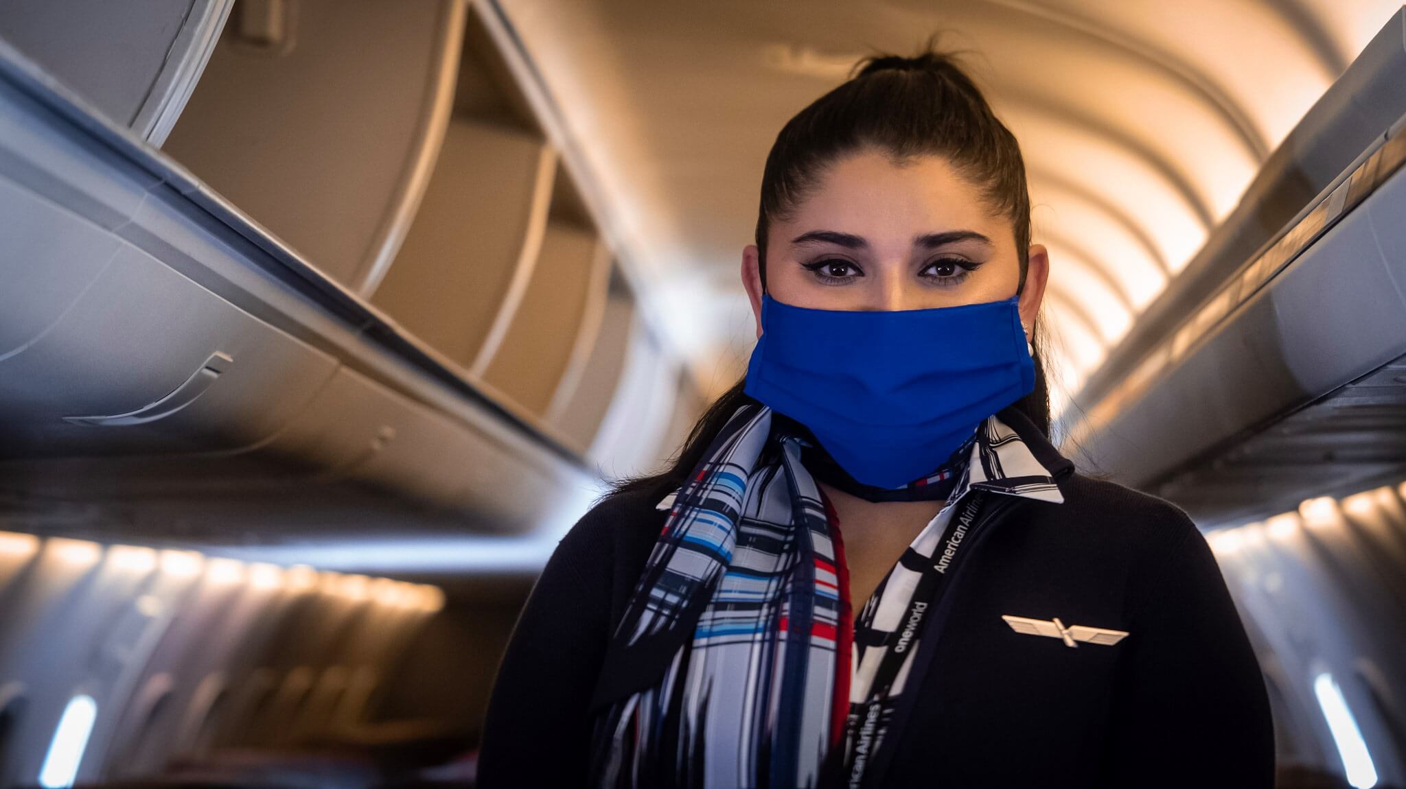 piedmont airlines flight attendant with mask on