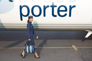 porter airlines female flight attendant full uniform