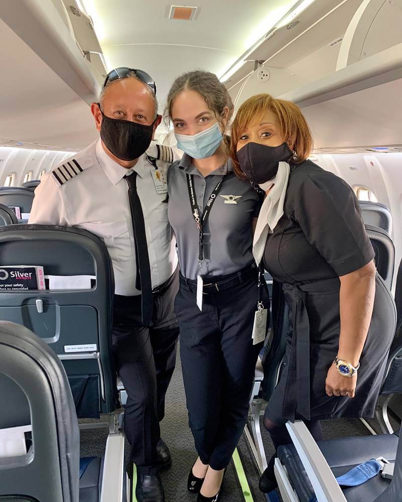 silver airways flight attendants with pilot