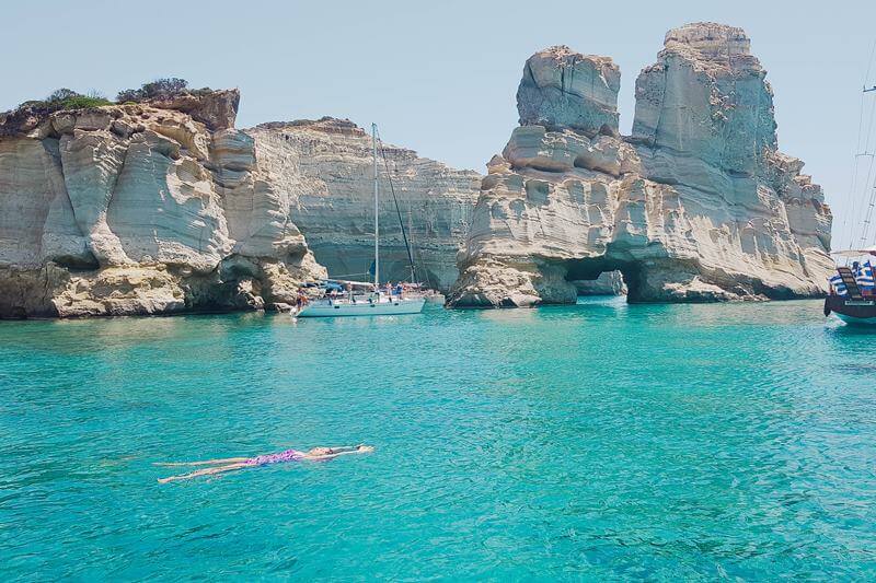 Swimming at Kleftiko in Milos Island Greece