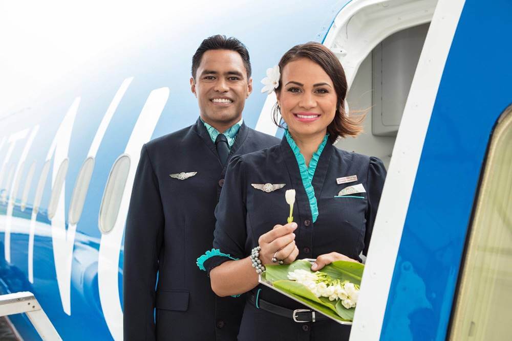 air tahiti nui male and female flight attendant