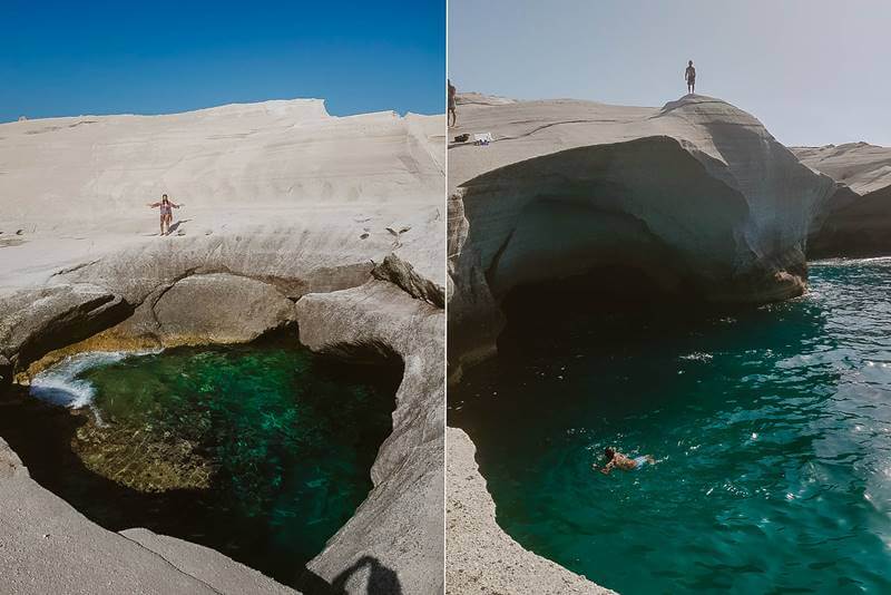 cliff jump at sarakiniko beach milos greece