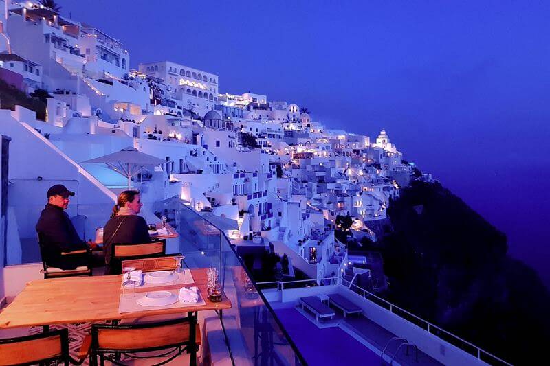 flight attendant in Santorini Greece