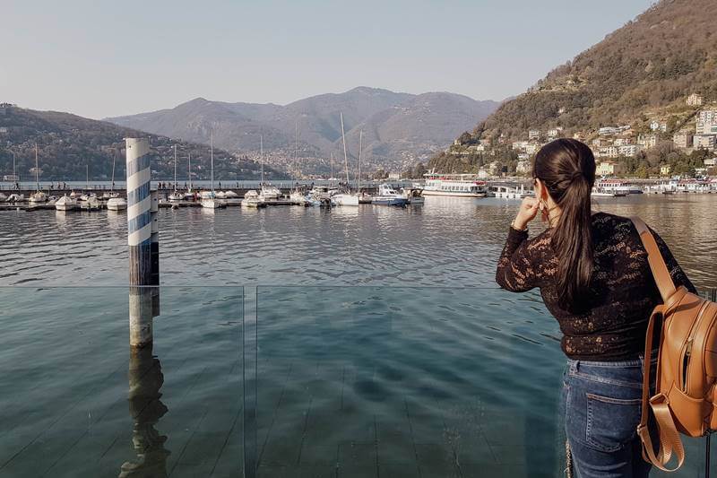 Lake Como view flight attendant