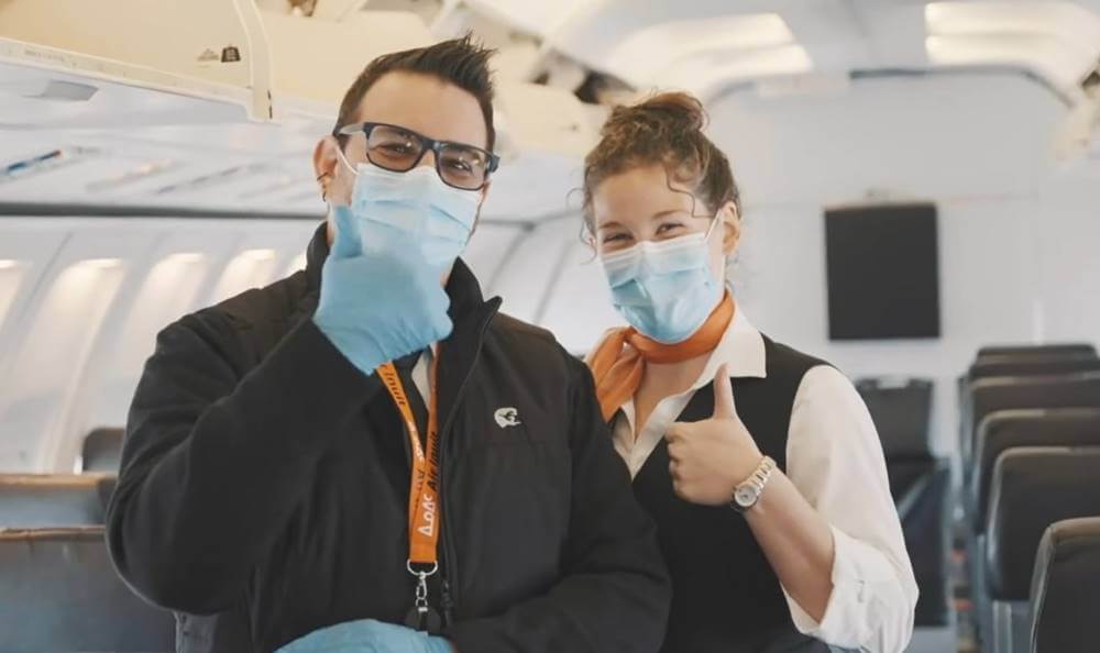 Air Inuit male and female flight attendants