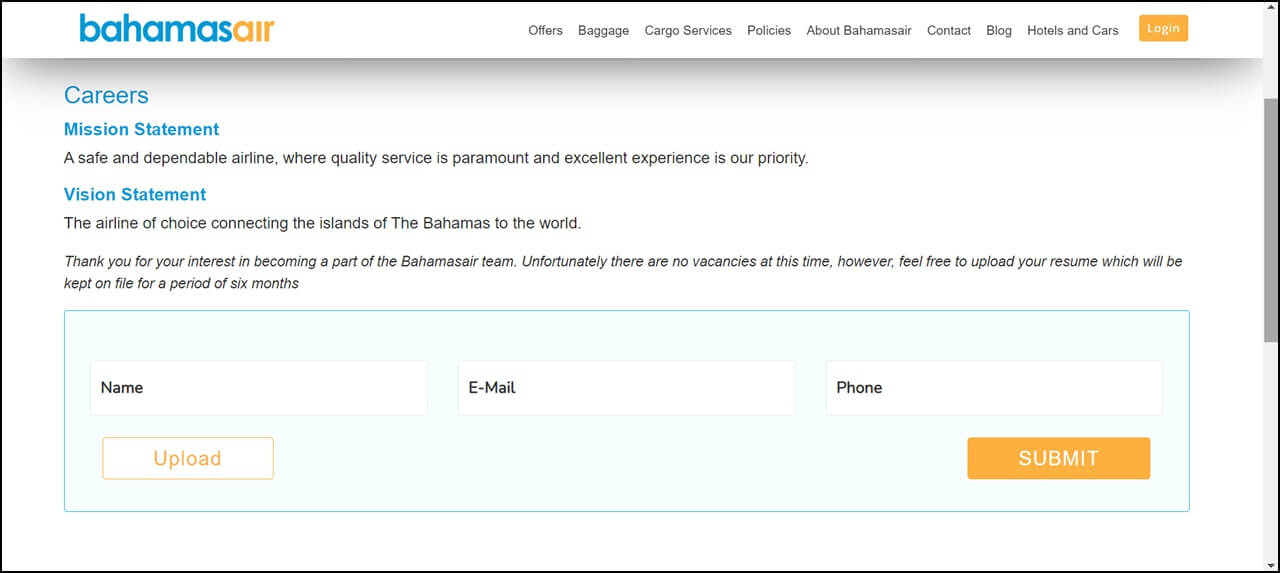 Bahamasair Careers Page