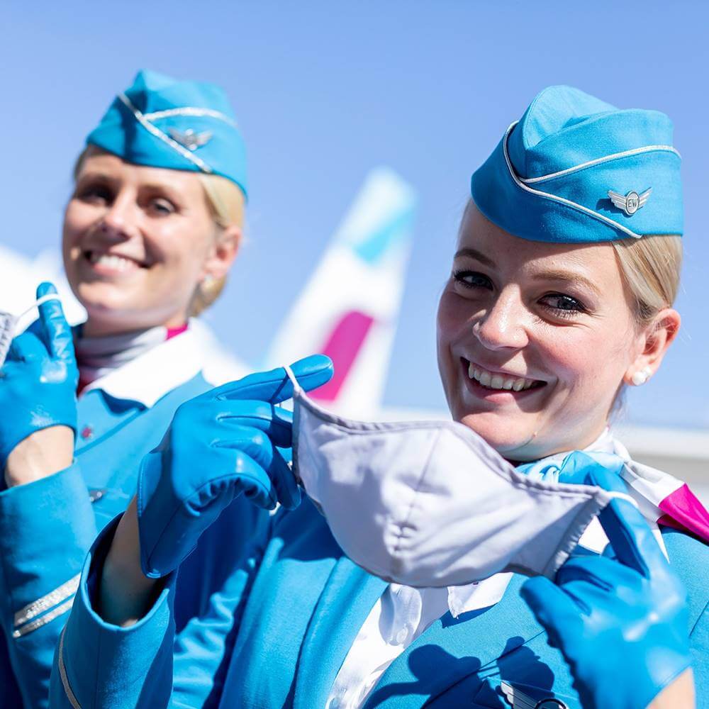 Eurowings crews happy mask on