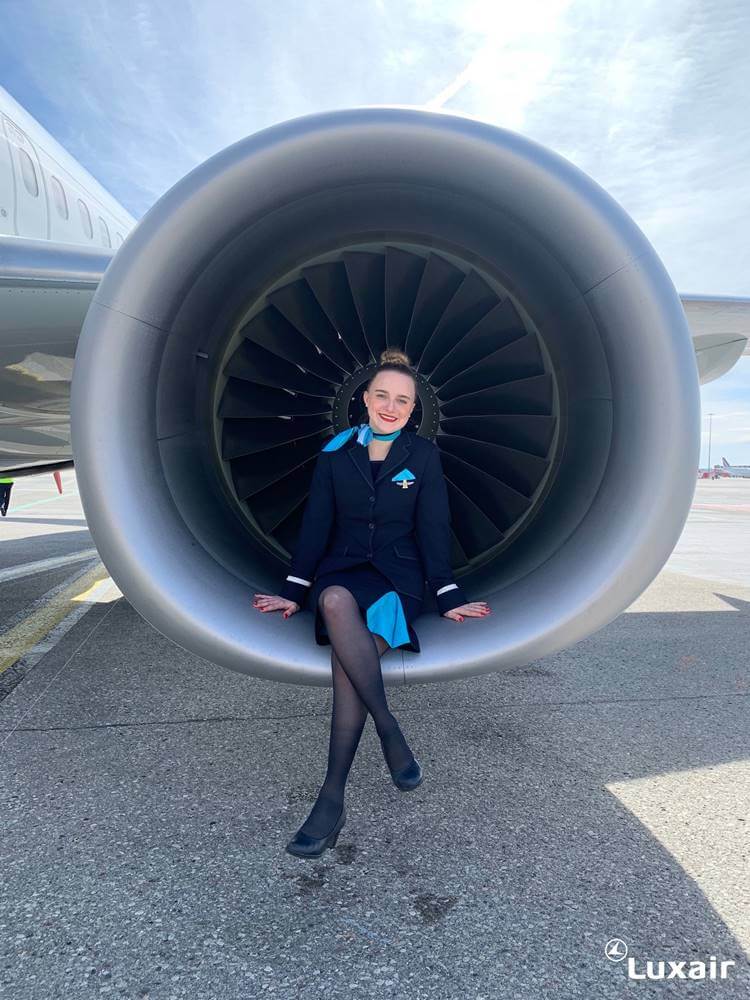 Luxair female flight attendant engine