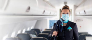 Luxair female flight attendant mask