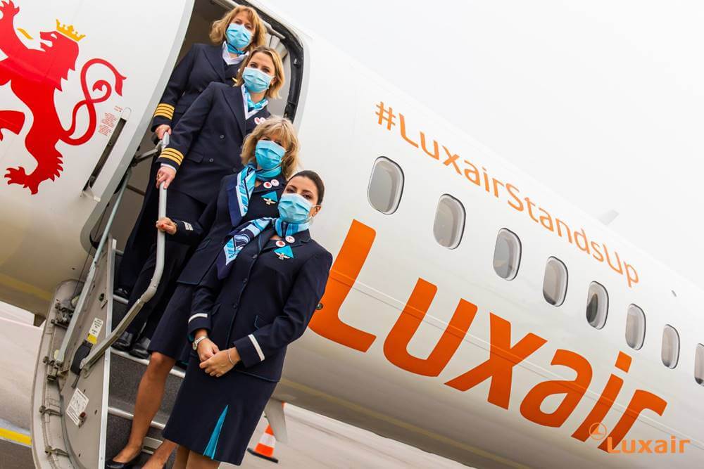 Luxair female pilots and cabin crews
