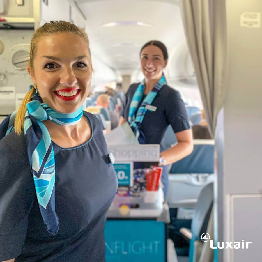 Luxair happy crews with trolley