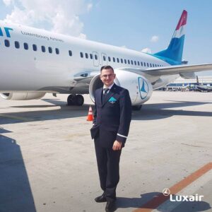 Luxair male flight attendant full uniform
