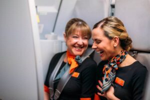 easyjet female flight attendants smile