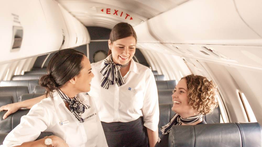 link airways female flight attendants inside plane