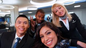 united flight attendants smile