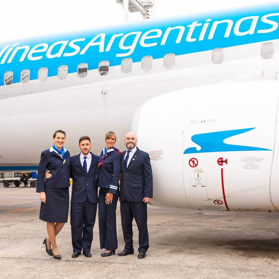 Aerolineas Argentinas crew with pilots