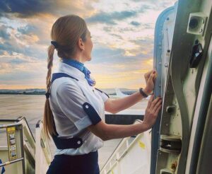 Air Europa flight attendant with a view