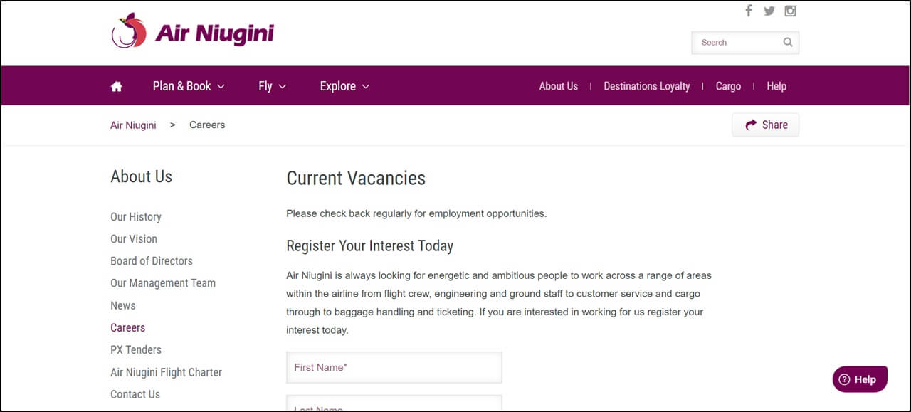 Air Nuigini Career Page