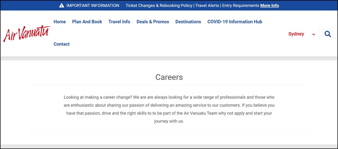 Air Vanuatu Careers Page