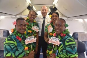 Air Vanuatu flight attendants with pilot
