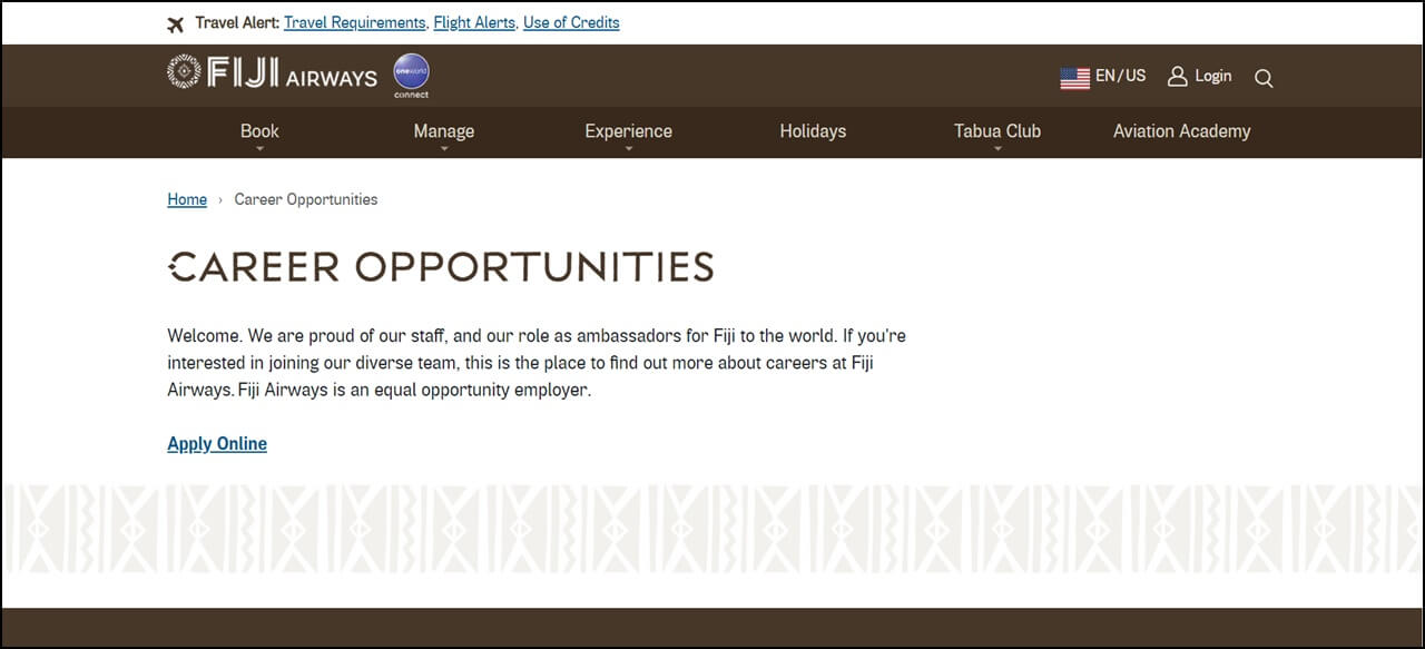 Fiji Airways Careers Page