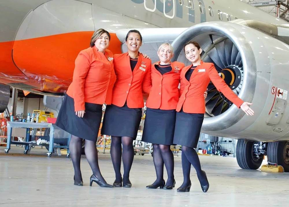 Jetstar Airways cabin crews outside plane