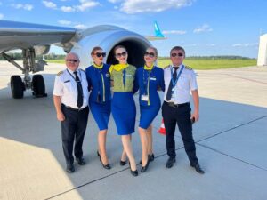 Ukraine International Airlines cabin crew with pilots