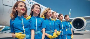 Ukraine International Airlines female flight attendant team