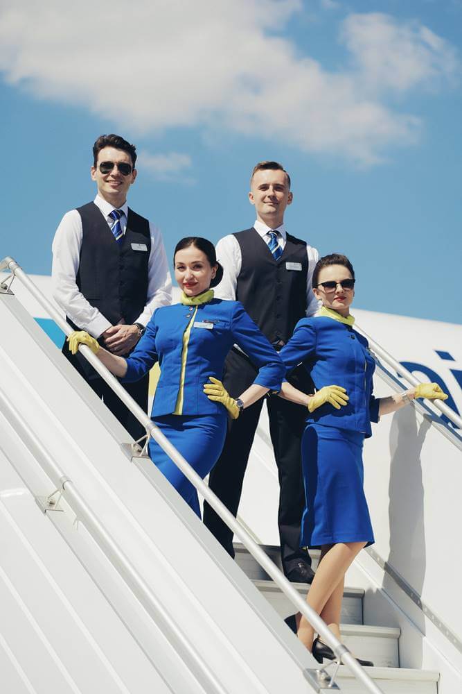 Ukraine International Airlines male and female flight attendants
