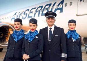 air serbia cabin crew with pilot