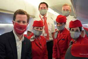 austrian airlines cabin crew with masks