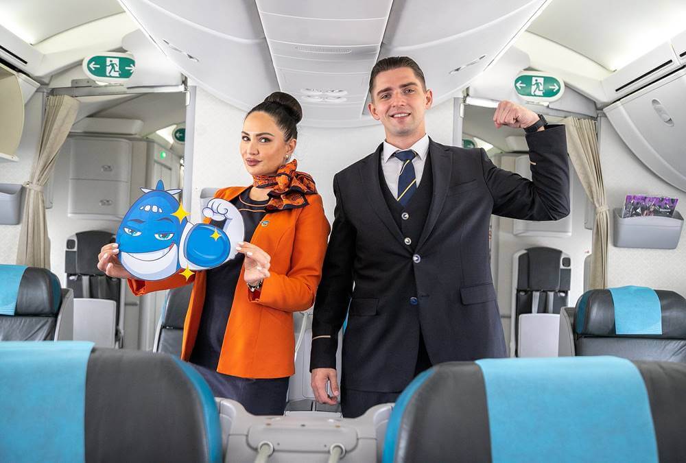 azerbaijan airlines male and female flight attendants
