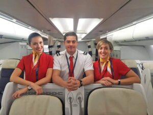 plus ultra Lineas Aereas female flight attendants with pilot