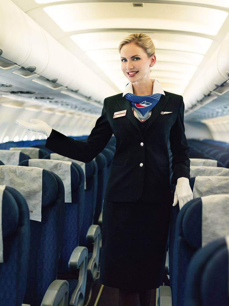 rossiya airlines female flight attendant smile