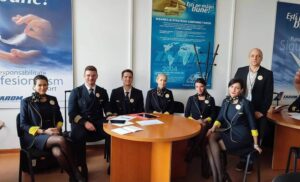 tarom airlines cabin crew team with pilot