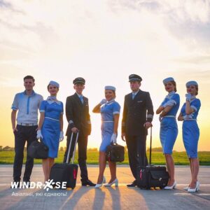 windrose airlines flight attendants with pilots