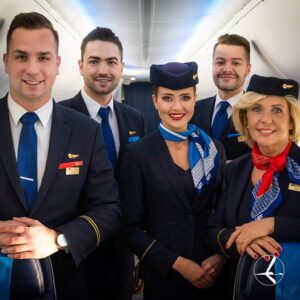 LOT Polish Airlines male and female cabin crew