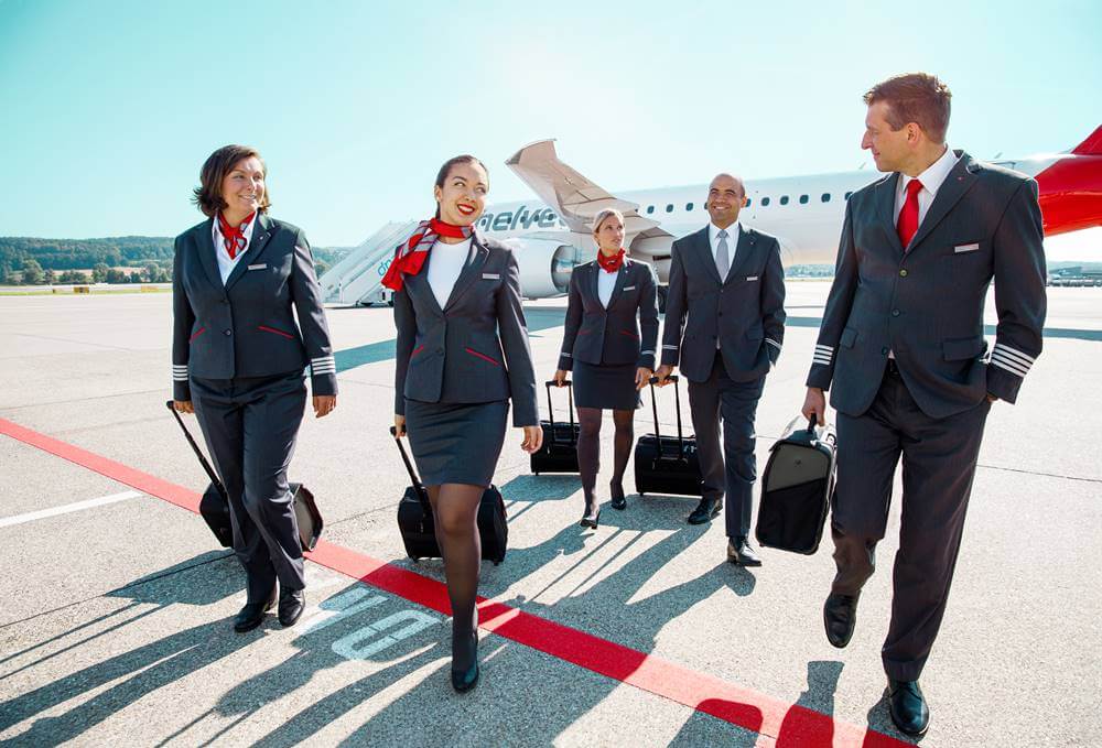 helvetic airways cabin crew with pilot