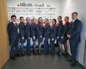 helvetic airways flight attendant male and female team
