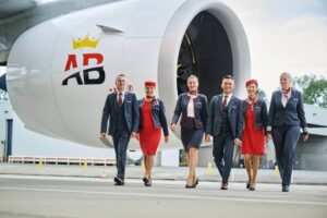 Air Belgium flight attendants full uniform