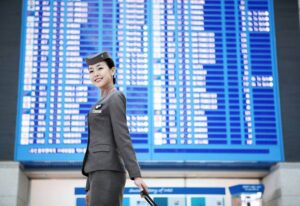 Asiana Airlines female flight attendant airport