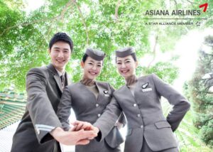 Asiana Airlines male and female cabin crews happy