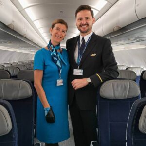 Azores Airlines male and female flight attendants boarding
