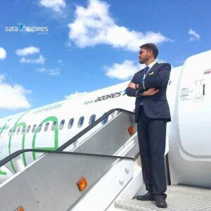 Azores Airlines male flight attendant steps