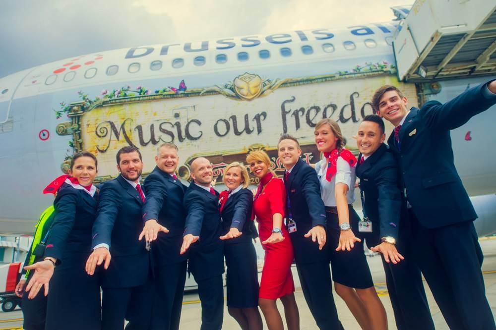 Brussels Airlines male and female cabin crews