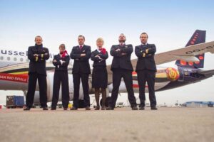 Brussels Airlines male and female crews tarmac