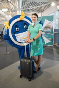 Cyprus Airways female flight attendant airport