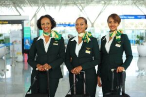 Ethiopian Airlines female cabin crews airport