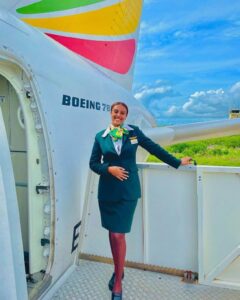 Ethiopian Airlines female flight attendant steps