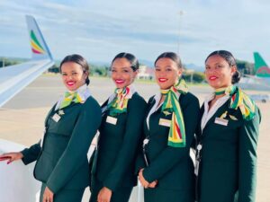 Ethiopian Airlines female flight attendants steps